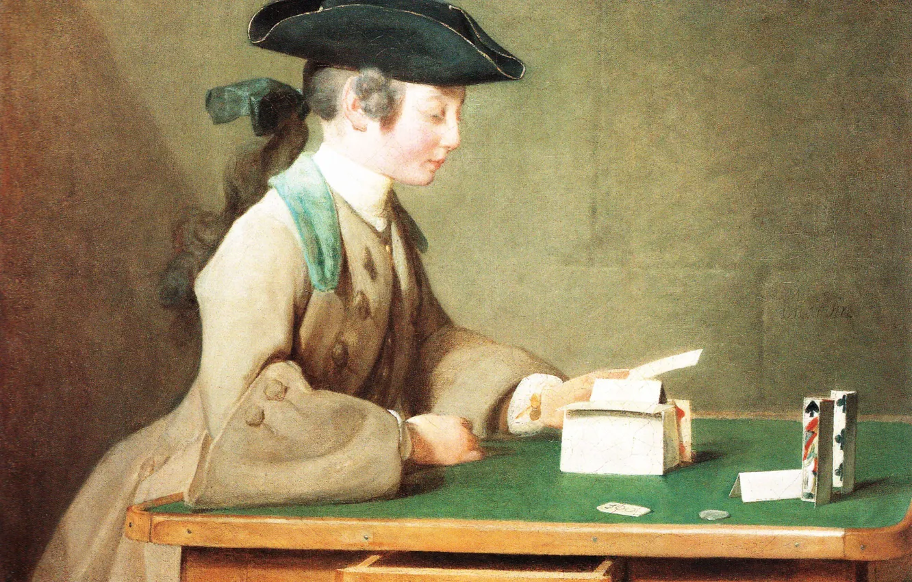 Фото обои картина, жанровая, Jean Baptiste Simeon Chardin, Карточный Домик, Жан-Батист Симеон Шарден