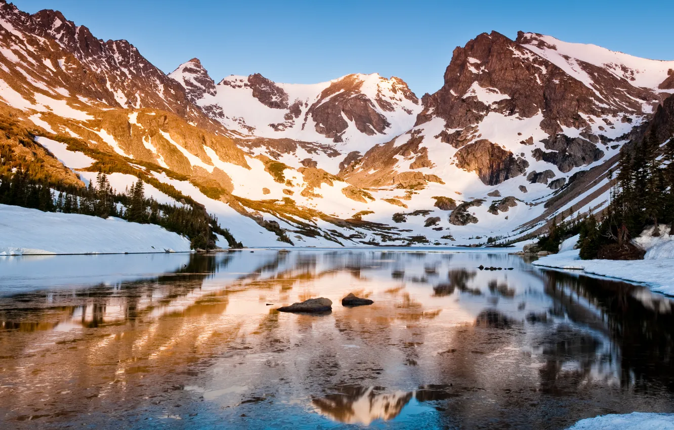 Фото обои горы, природа, озеро, отражение, пятнистое