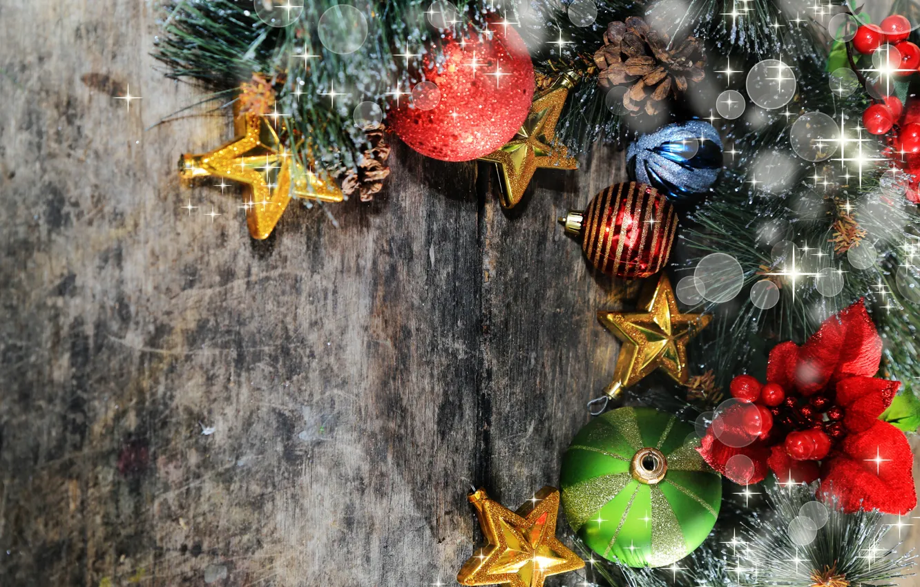 Фото обои украшения, шары, Новый Год, Рождество, Christmas, balls, wood, New Year