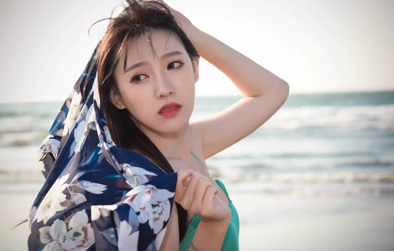 Фото обои девушка, лицо, фон, платок