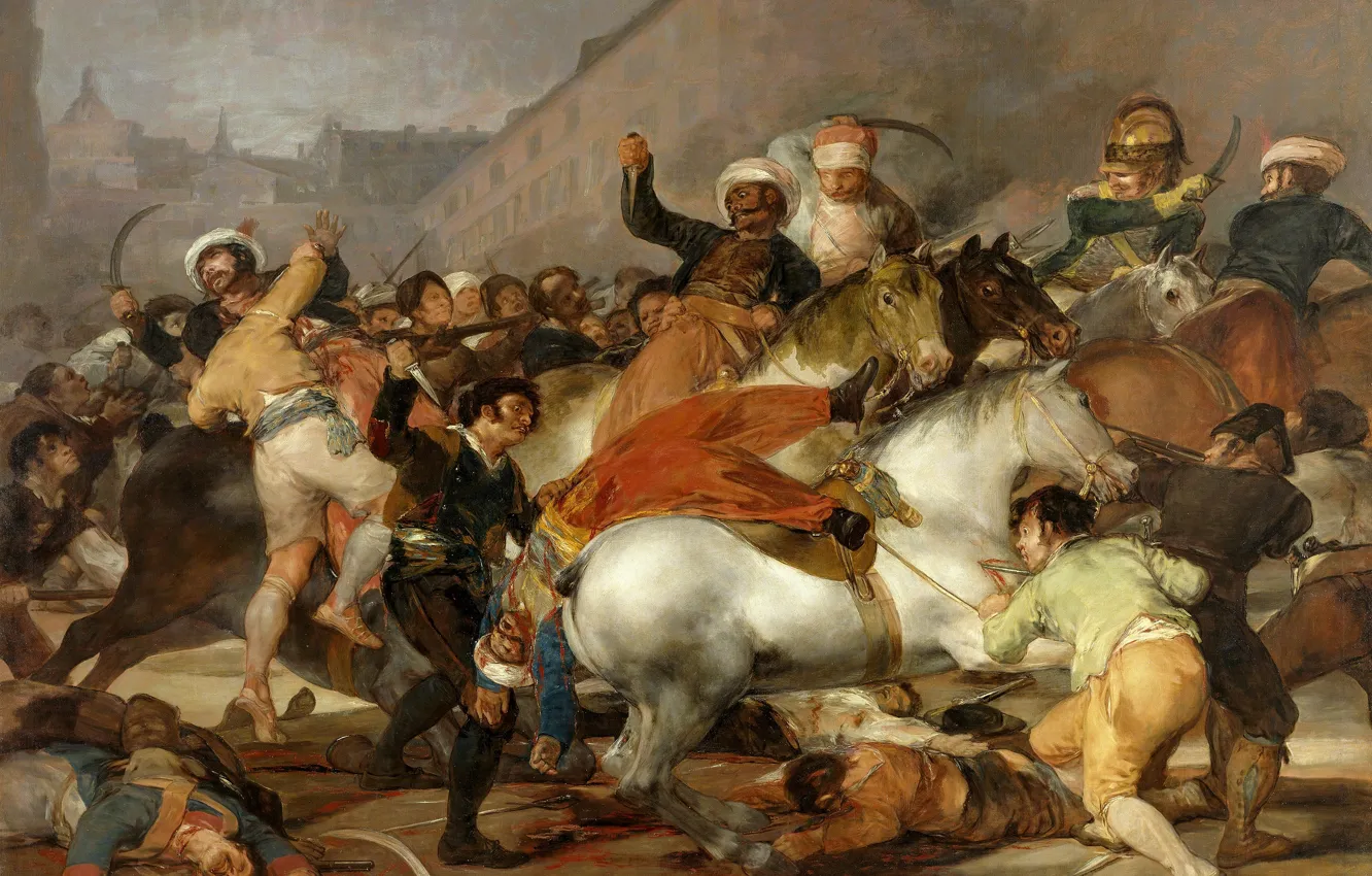 Фото обои люди, кони, сражение, Испания, Мадрид, El dos de mayo de 1808 en Madrid