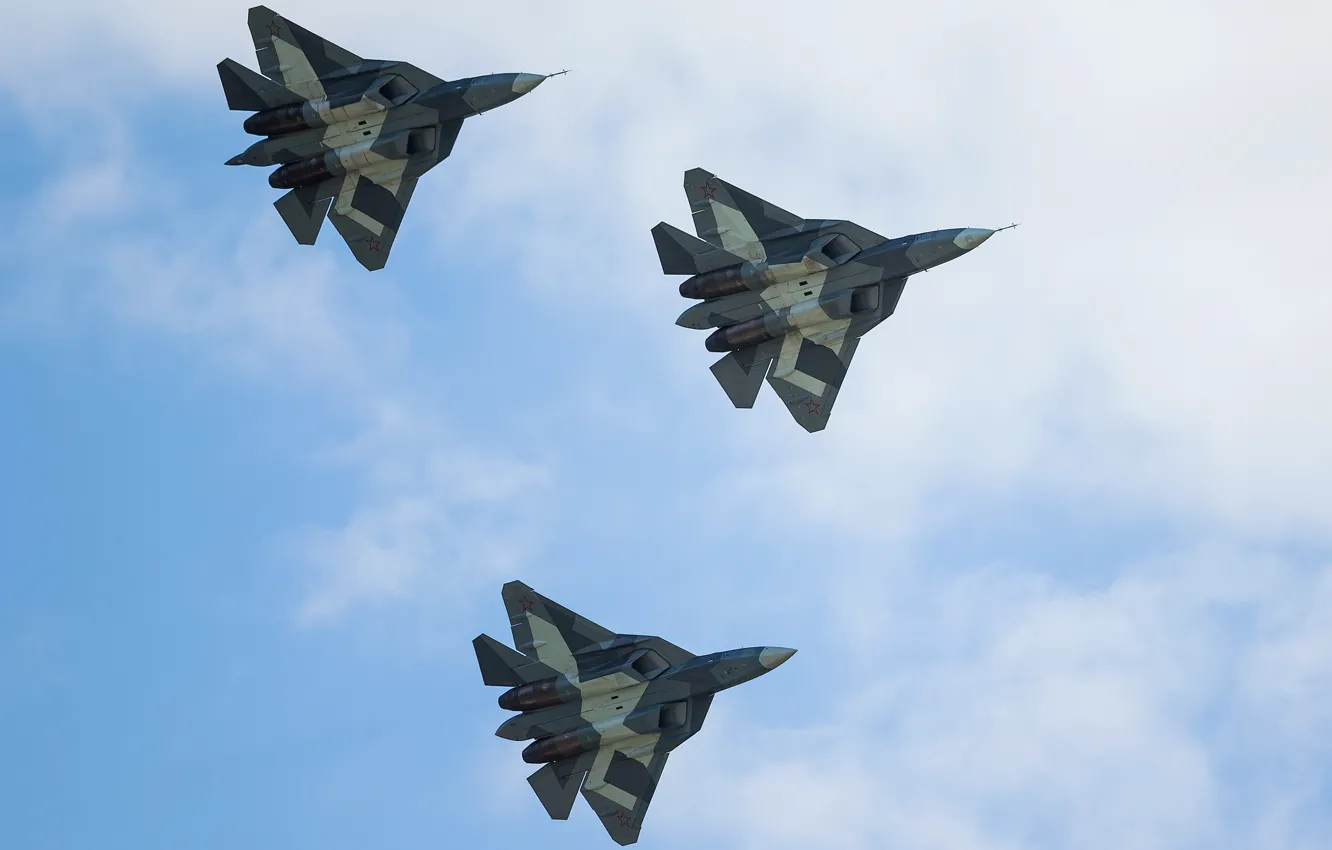 Фото обои небо, самолет, истребитель, Многоцелевой, пятого поколения, сверхзвуковой, Владислав Перминов, ПАК-ФА Т-50