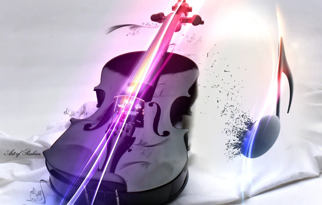 Фото обои Скрипка, черное, нота, вдохновение, на белом, Violin