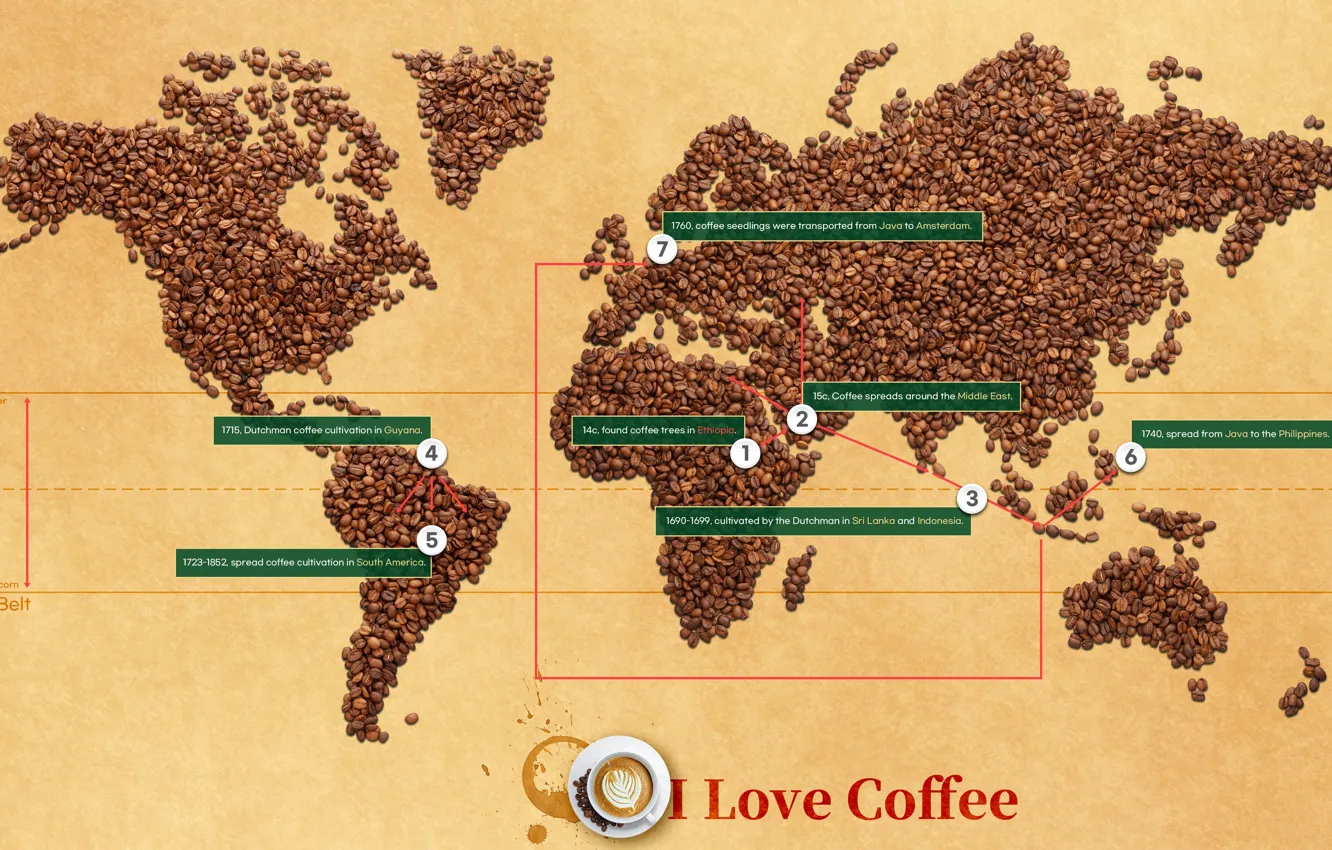 Фото обои map, coffee, history of coffee. 