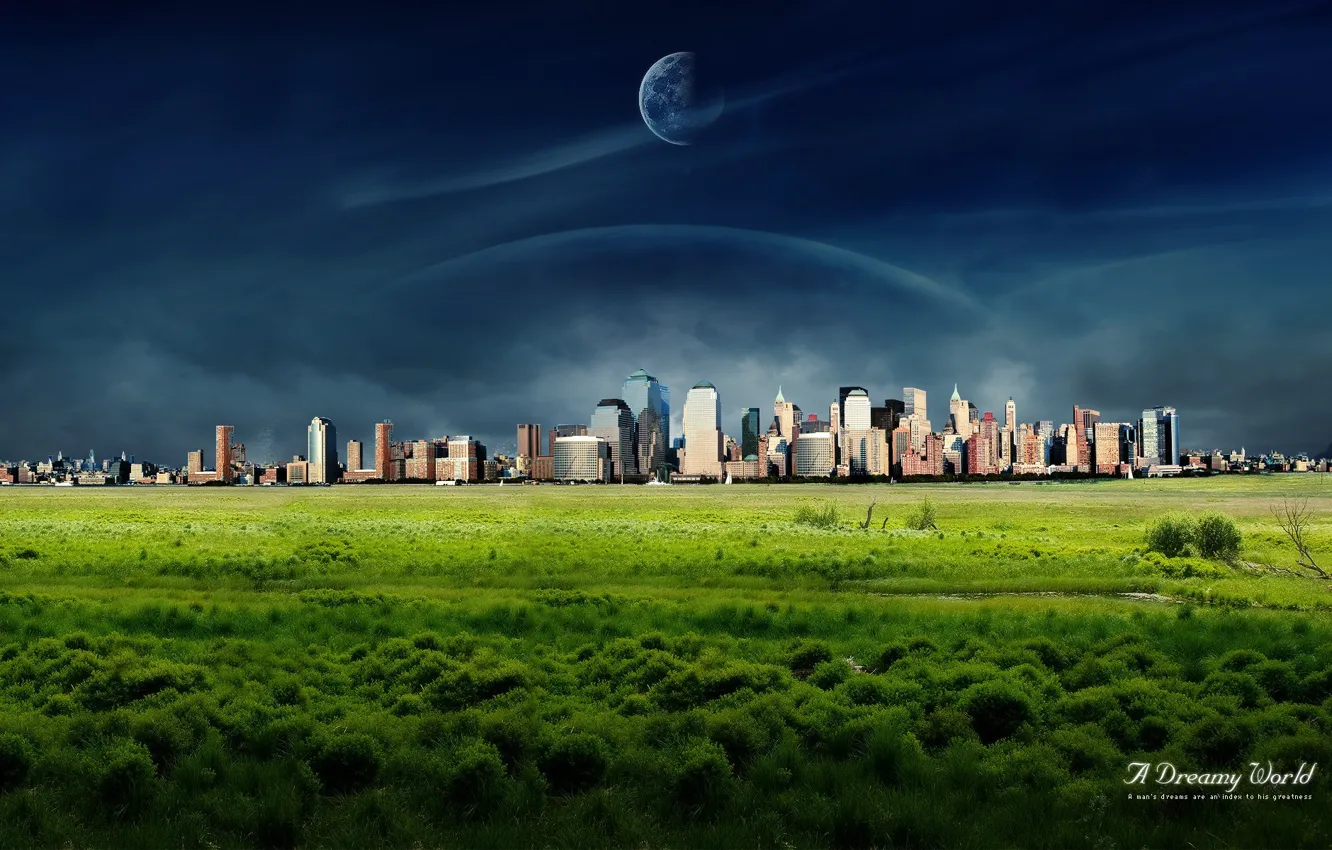 Фото обои трава, город, планета, Dreamy World