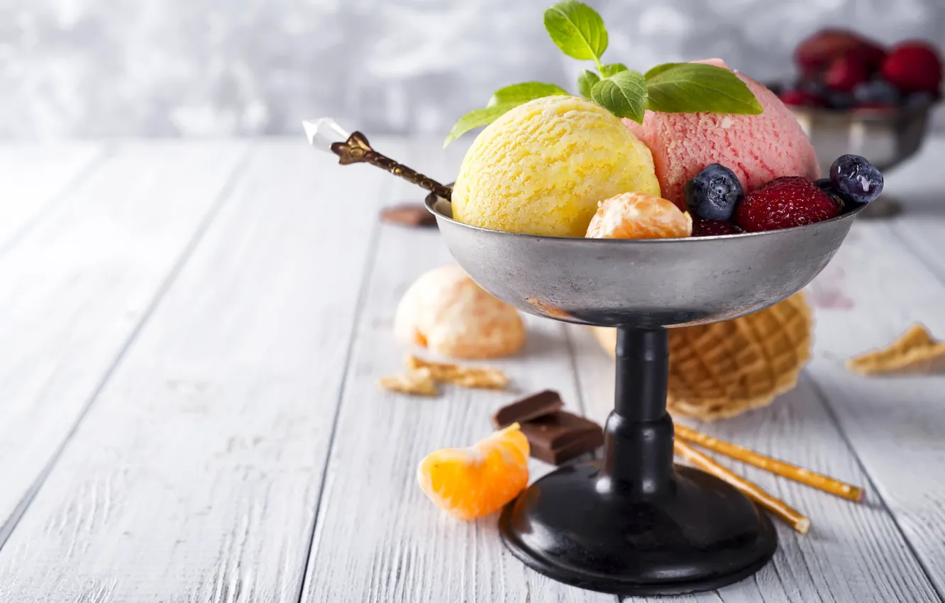 Фото обои ягоды, мороженое, мандарин