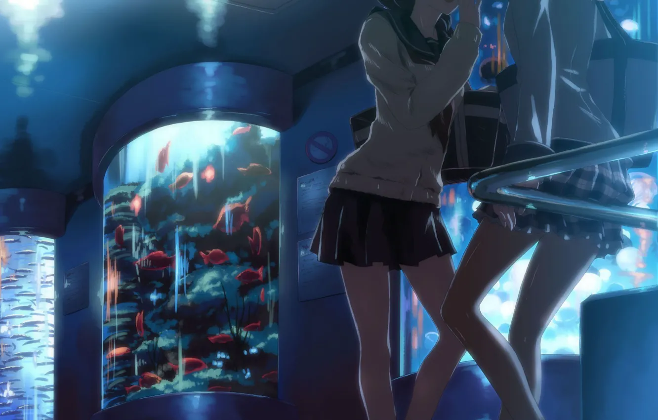 Фото обои рыбы, девушки, аквариум, форма, ножки, Art