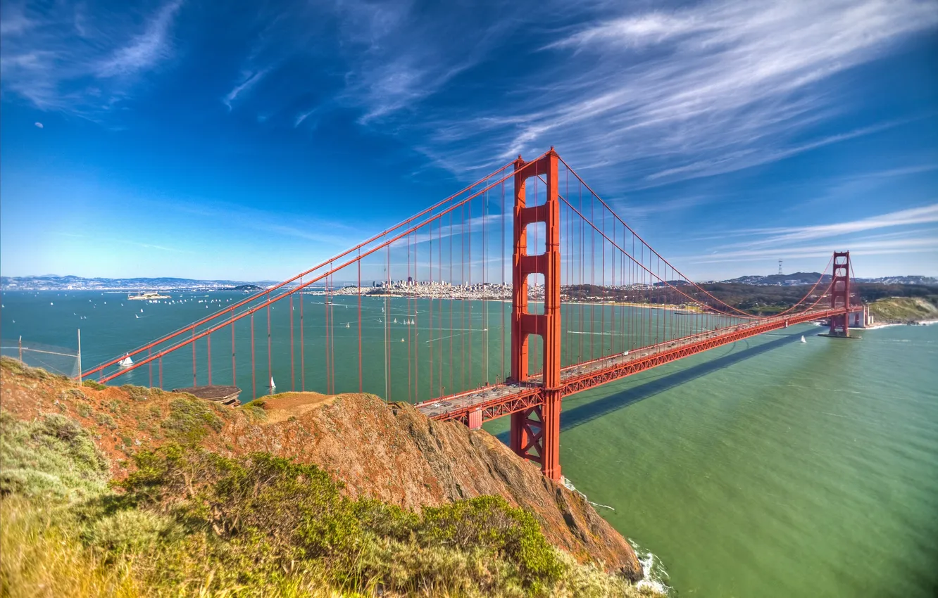 Фото обои мост, город, пролив, обои, Сан-Франциско, Золотые Ворота, San Francisco, висячий мост