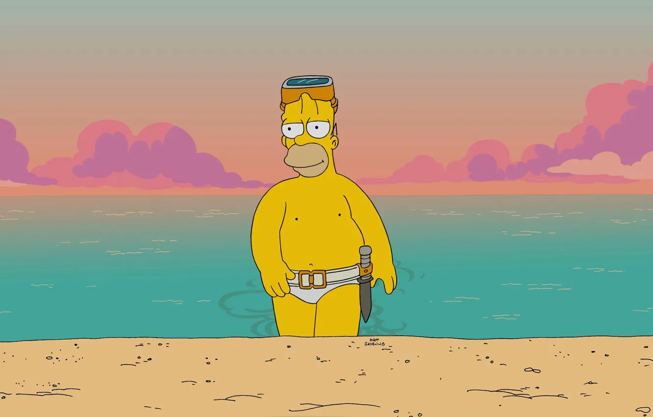 Фото обои Море, Симпсоны, Рисунок, Гомер, Simpsons, Арт, Мультфильм, The Simpsons