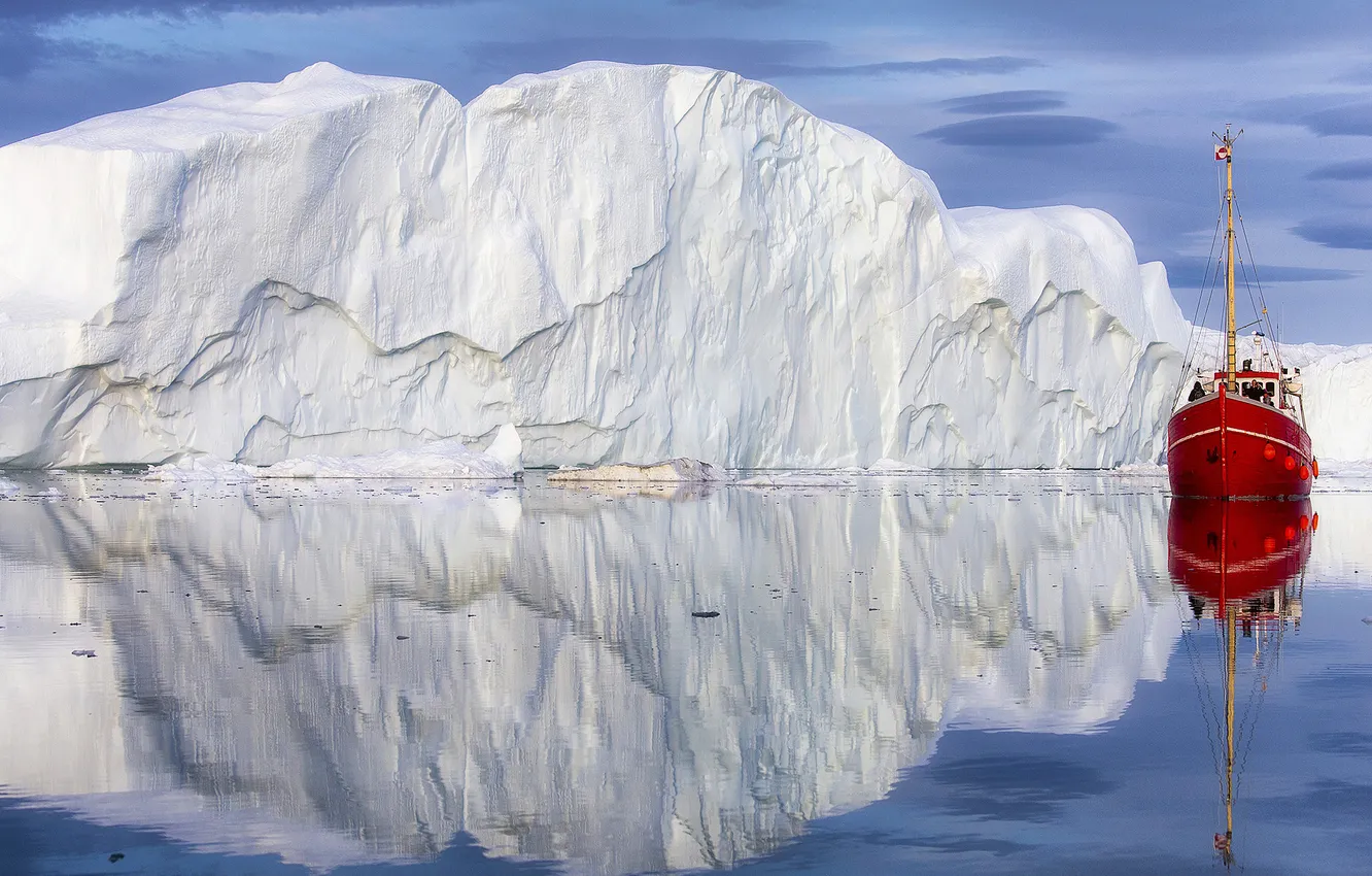 Фото обои пейзаж, корабль, айсберг, льды, арктика