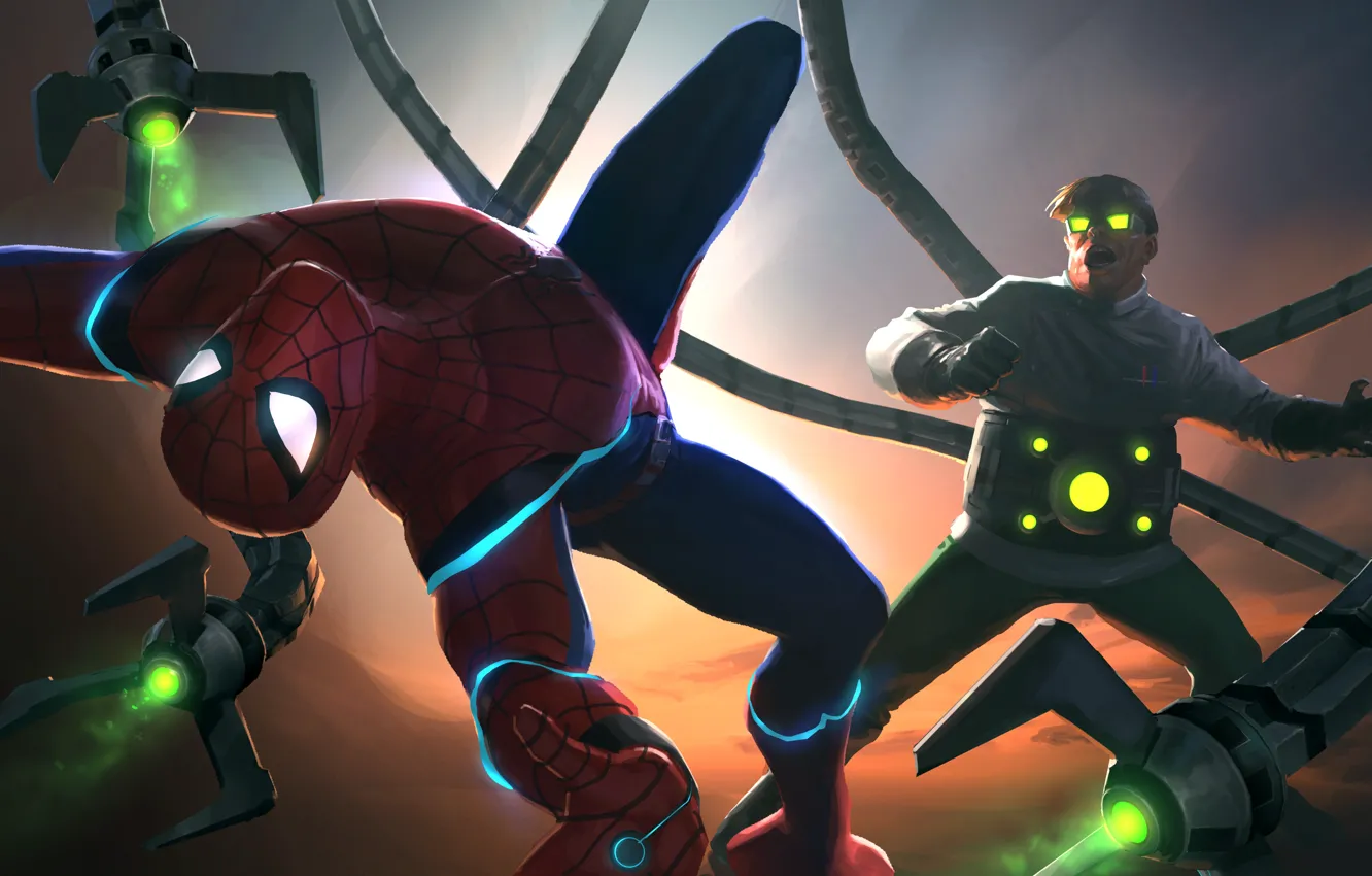 Фото обои Peter Parker, Doctor Octopus, Spider Man, Fight, Otto Octavius