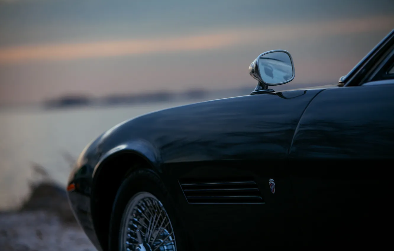 Фото обои чёрный, Maserati, зеркало, 1969, родстер, кузов, спайдер, Ghibli Spider