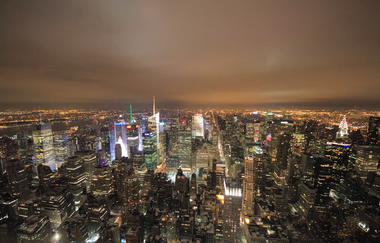 Фото обои lights, USA, skyline, night, New York, Manhattan, Empire State Building, skyscrapers