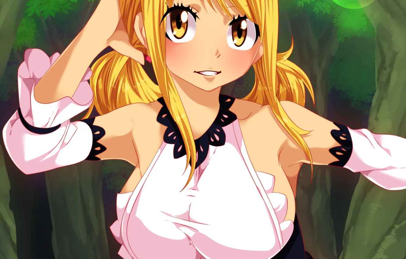 Фото обои kawaii, game, forest, big, anime, pretty, Lucy, blonde