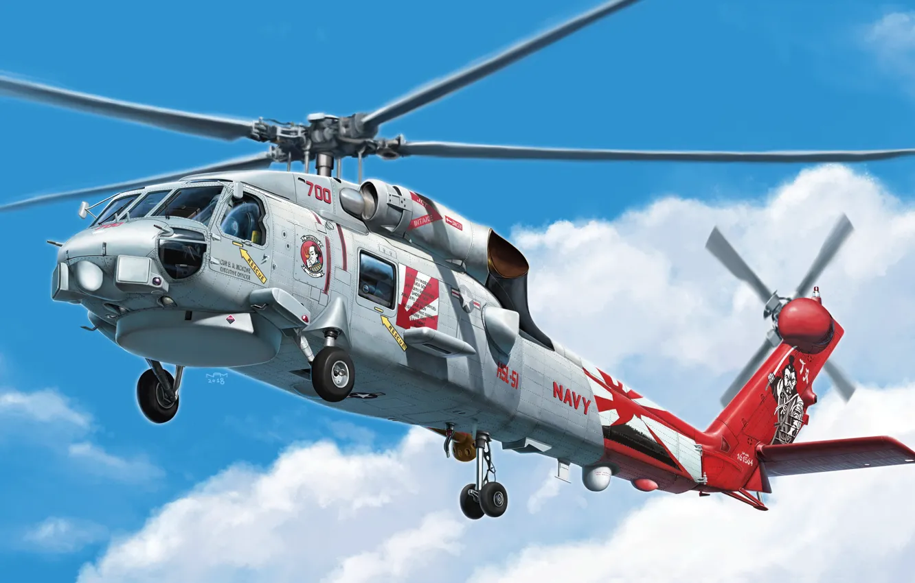 Фото обои США, палубный, US NAVY, Многоцелевой вертолет, SH-60B Sea Hawk HSL-51 Warlords