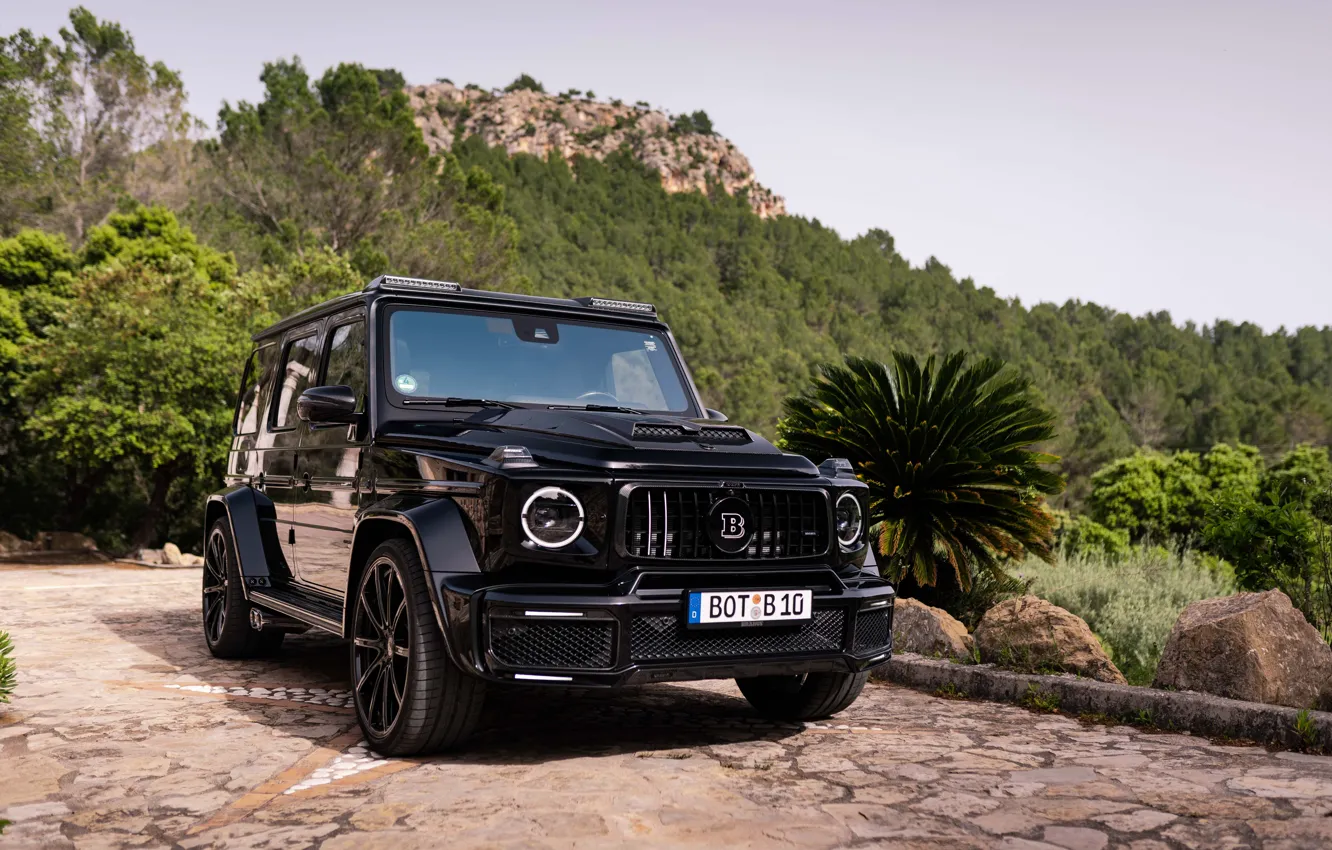 Фото обои Mercedes, Brabus, Front, Black, Mountain, Side, Mercedes - Benz, Forest