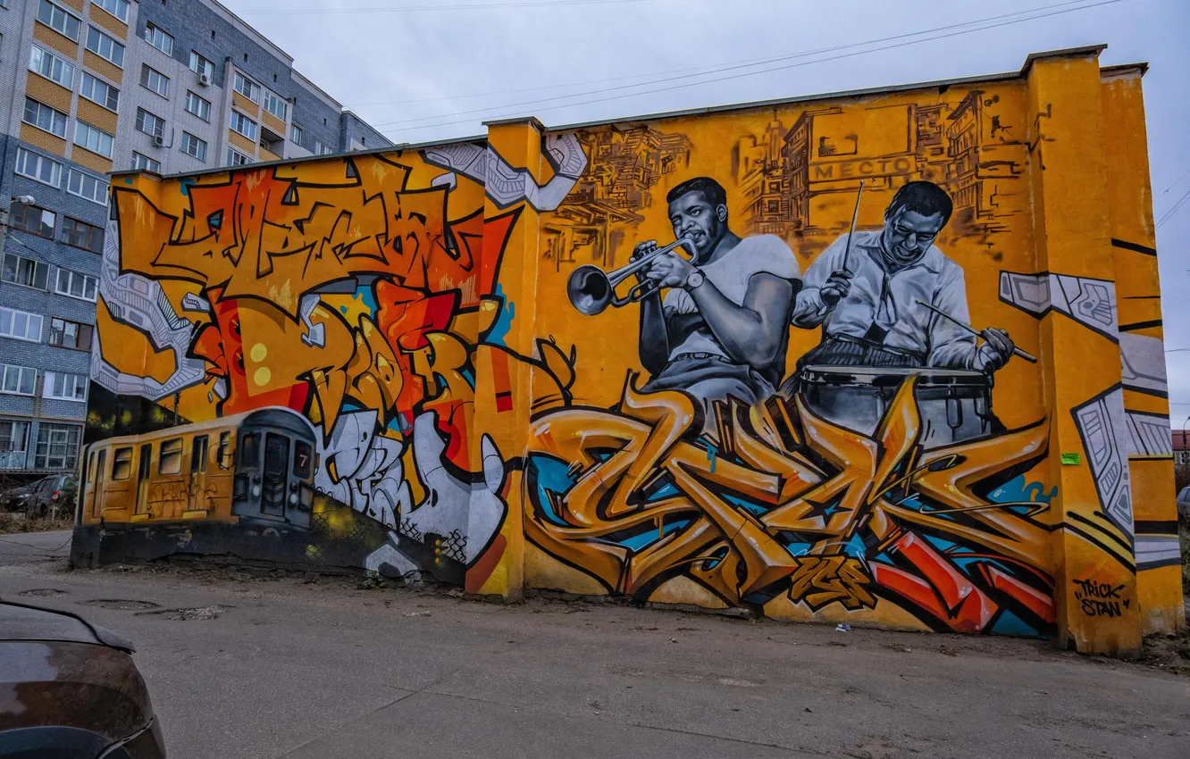 Фото обои city, город, надписи, улица, здания, блюз, street, музыканты