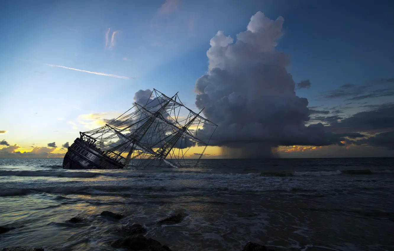 Фото обои море, небо, корабль