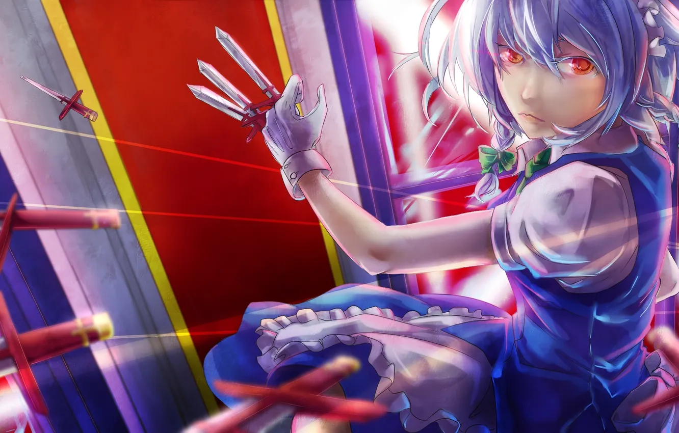 Фото обои девушка, оружие, арт, нож, touhou, горничная, Izayoi Sakuya, 23ichiya