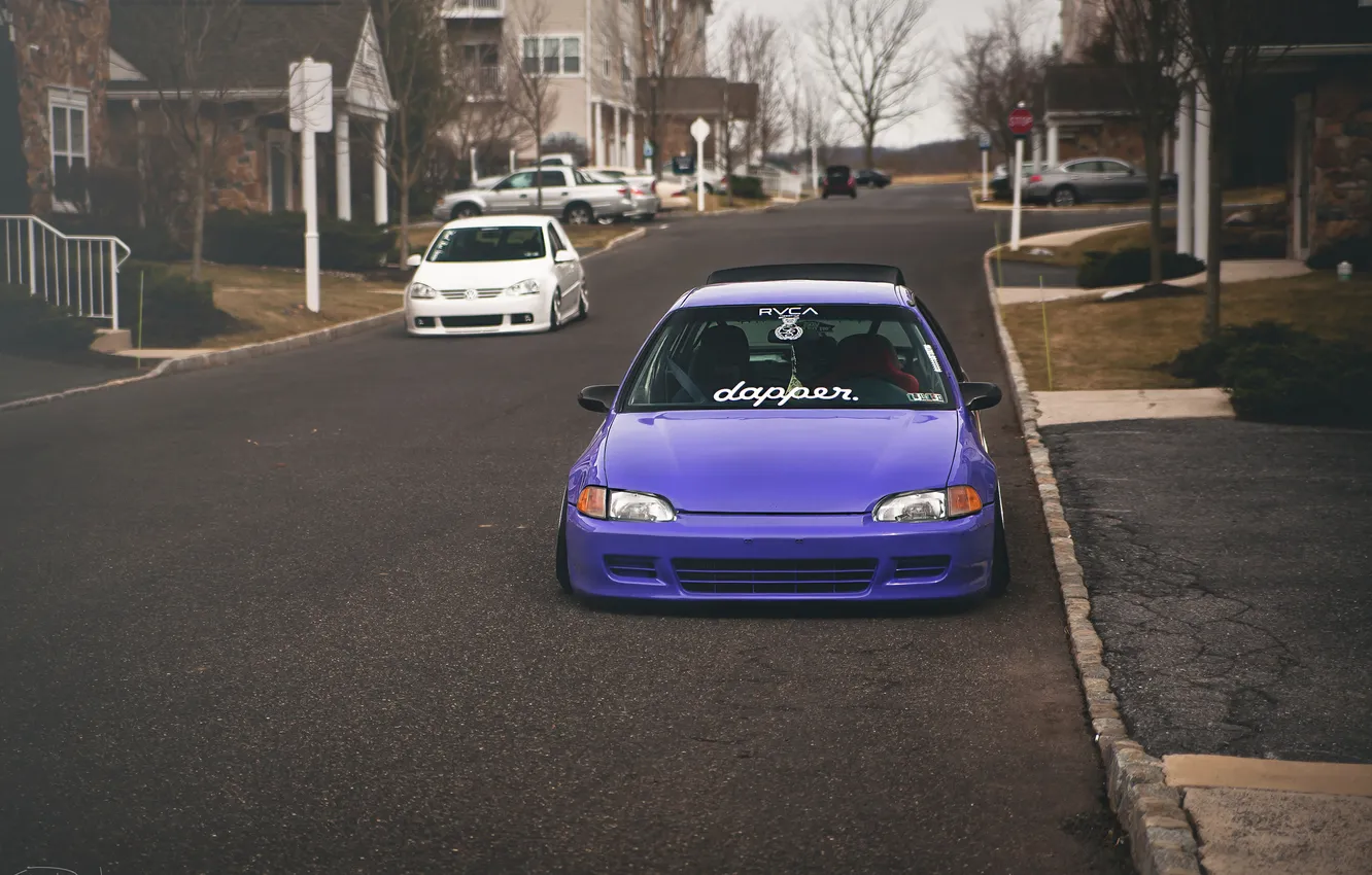 Фото обои улица, Purple, Honda Civic, цивик, stance. хонда