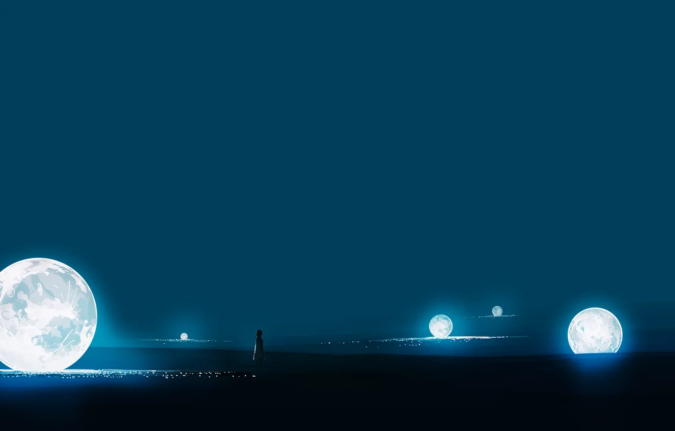 Фото обои ночь, луны, фэнтези, девочка