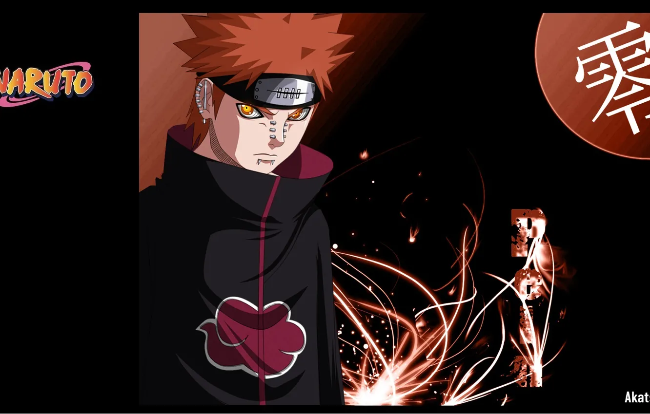 Фото обои взгляд, пирсинг, рыжий, воротник, повязка, плащ, Naruto, akatsuki