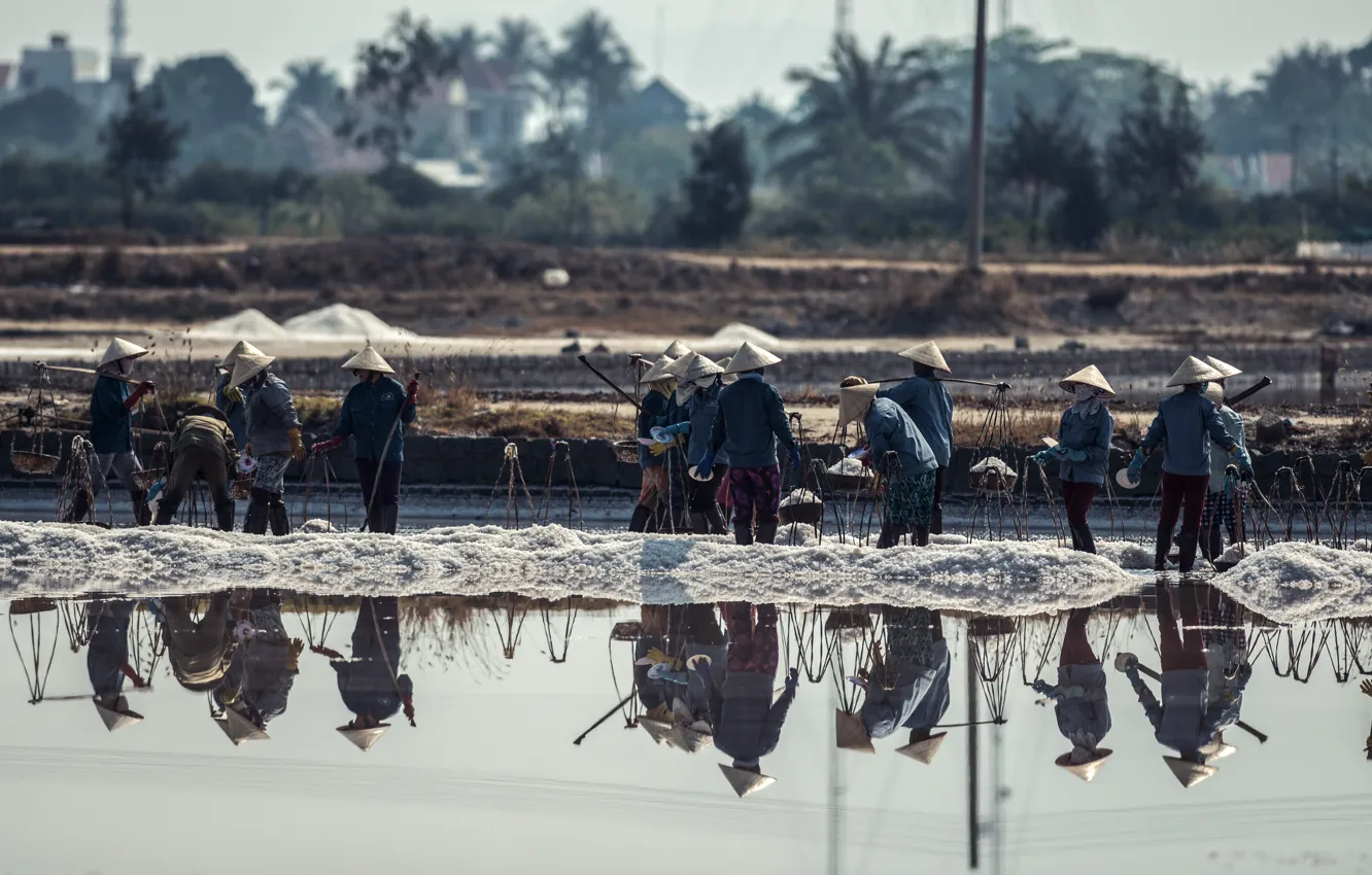 Фото обои water, asia, people, Vietnam, workers, SALT FIELD WORKERS VIETNAM