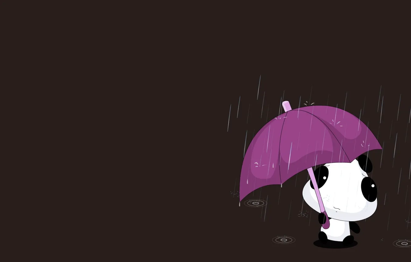 Фото обои дождик, капли, зонтик, настроение, минимализм, аниме, арт, панда