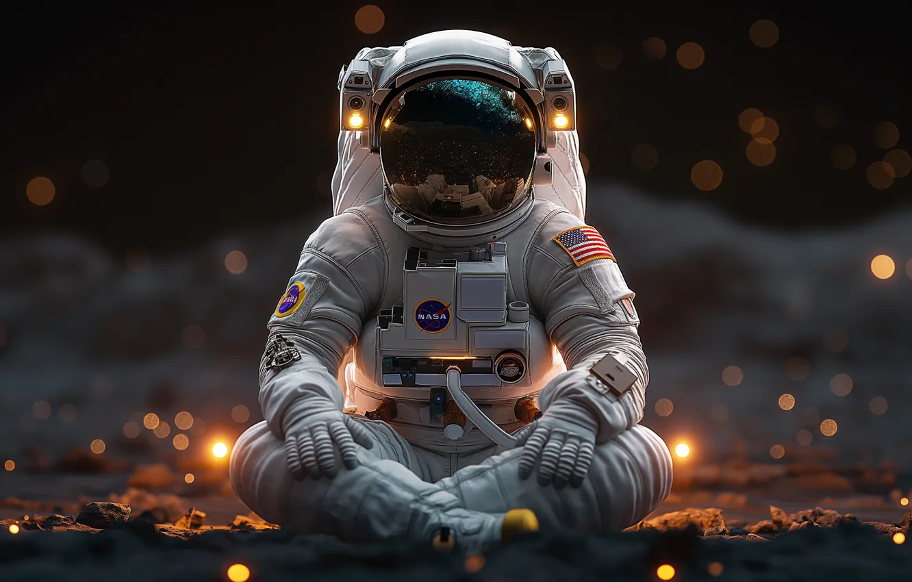 Фото обои wallpaper, Space, Galaxy, Astronaut, Month, AI Art