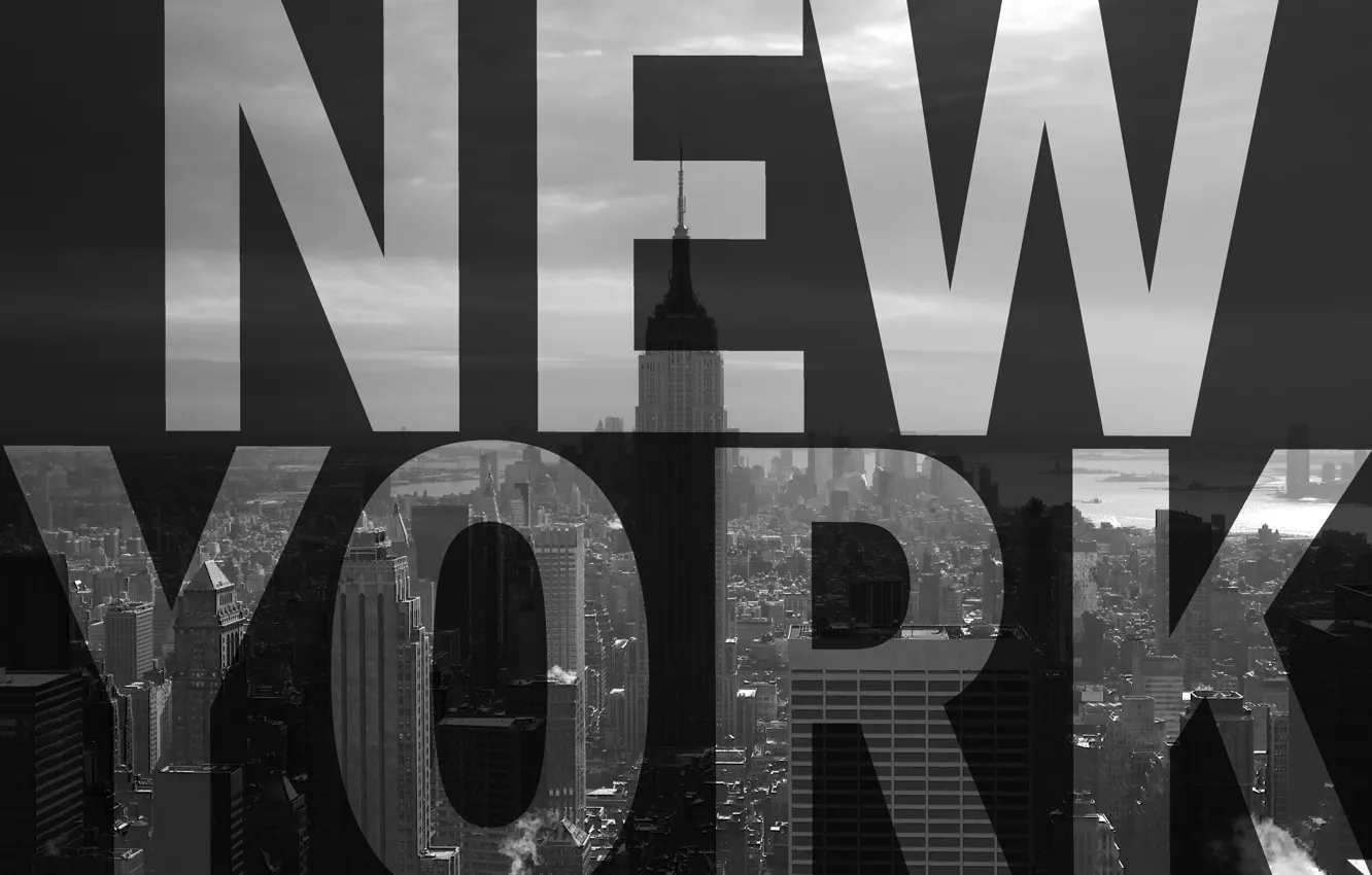 Фото обои текст, город, небоскреб, Нью-Йорк, США, Америка, мегаполис, эмпайр стейт билдинг