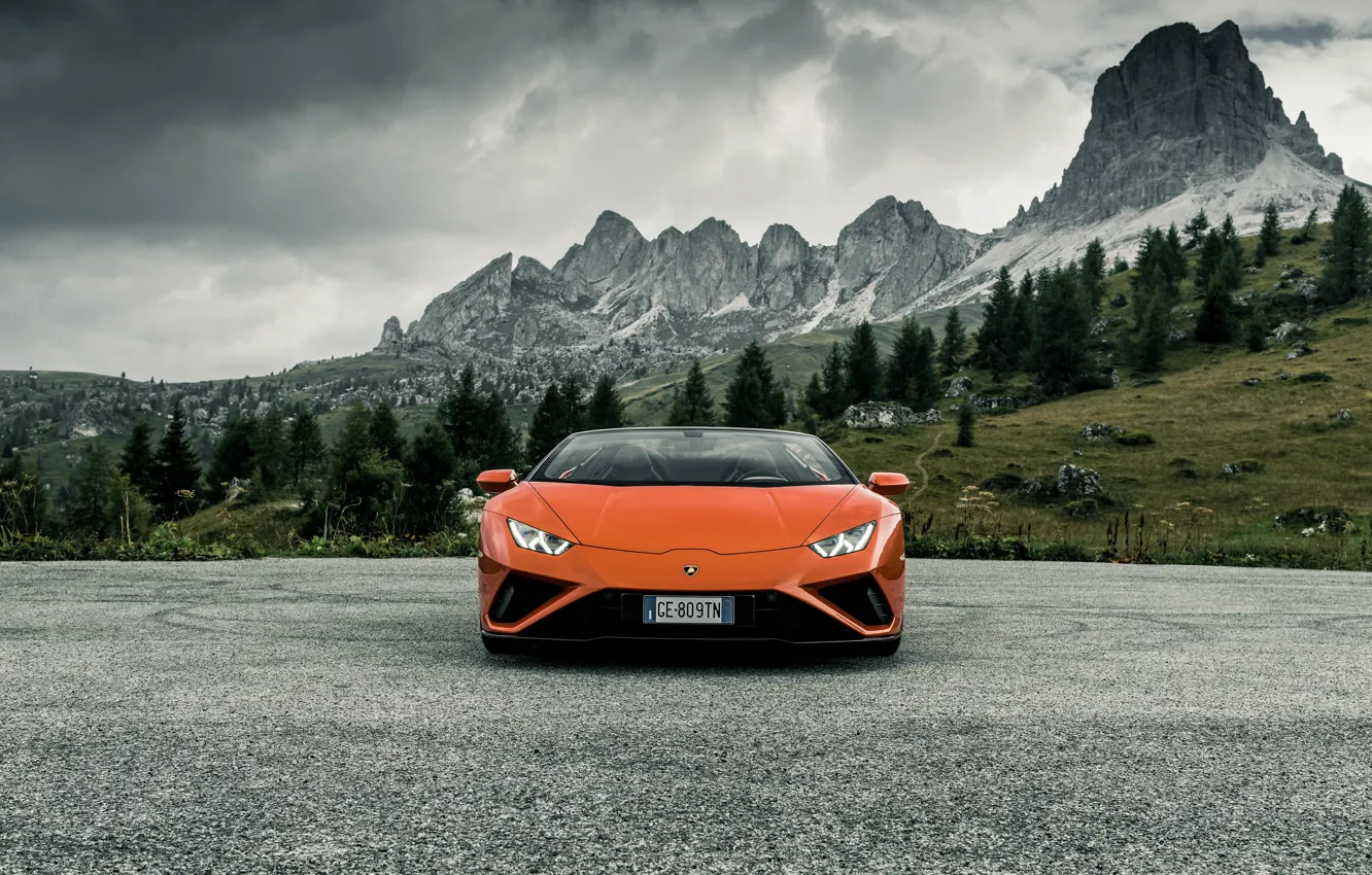 Фото обои Lamborghini, Front, Huracan, Lamborghini Huracan, Lamborghini Huracan Evo Spyder, Evo Spyder