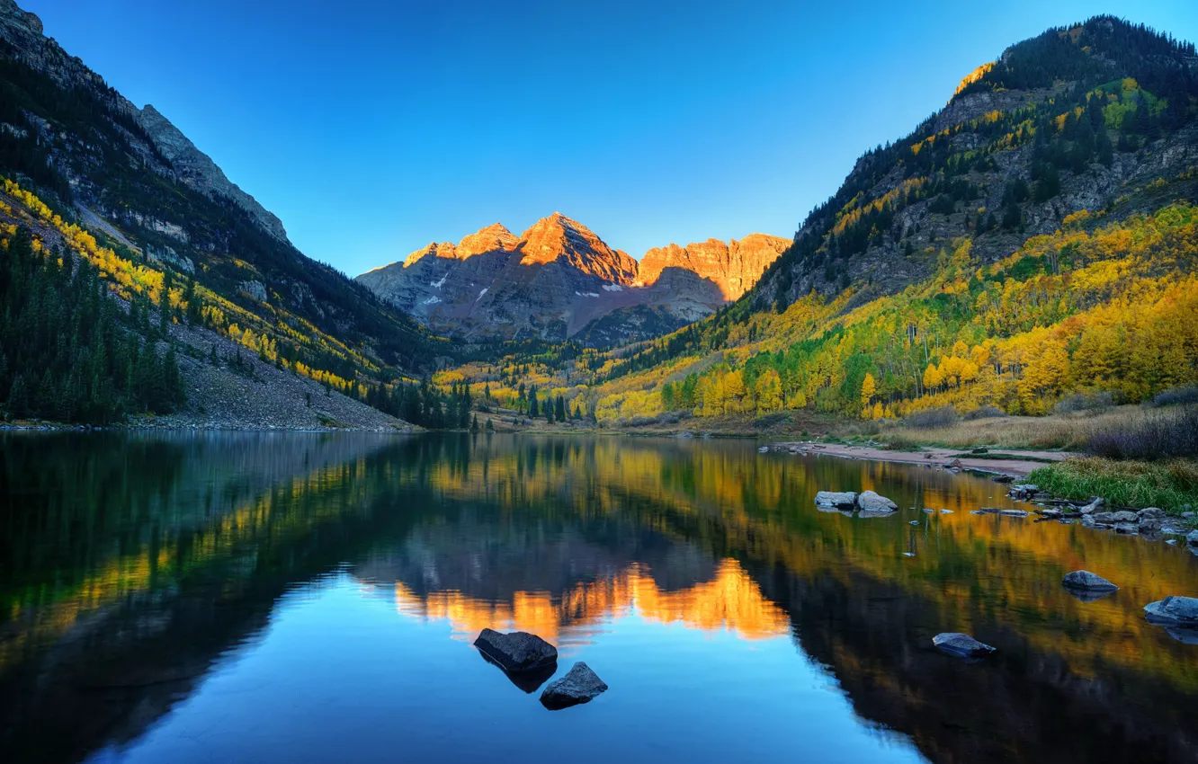Фото обои горы, Колорадо, США, озеро Марун