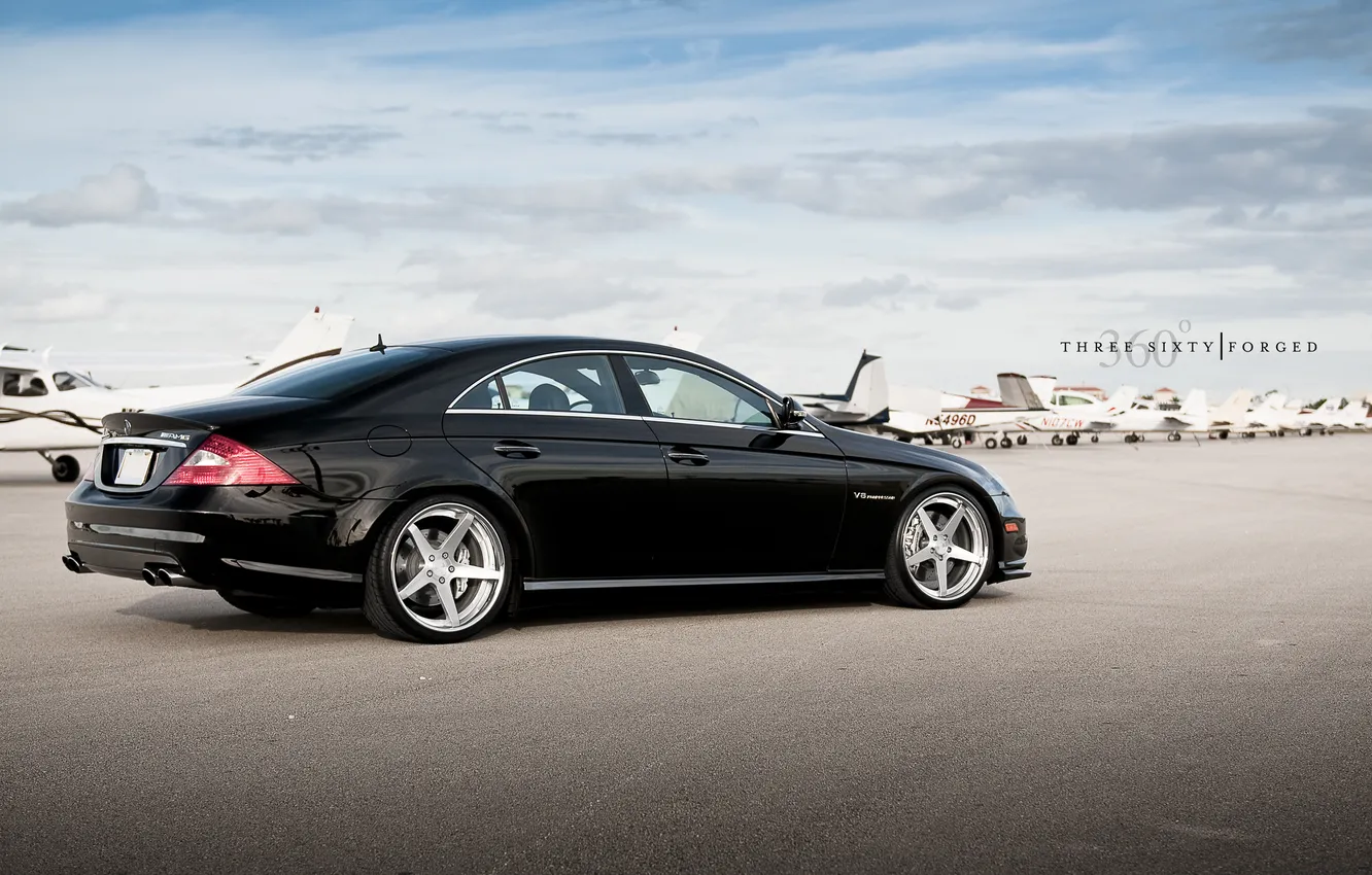 Фото обои чёрный, Mercedes-Benz, C219, black, мерседес, AMG, самолёты, задняя часть