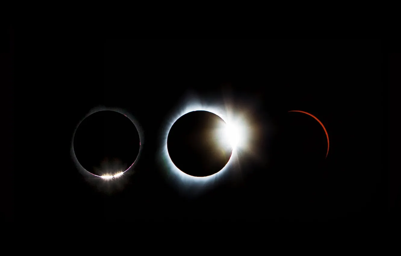 Фото обои солнечное затмение, последовательность, 21 августа 2017 года.