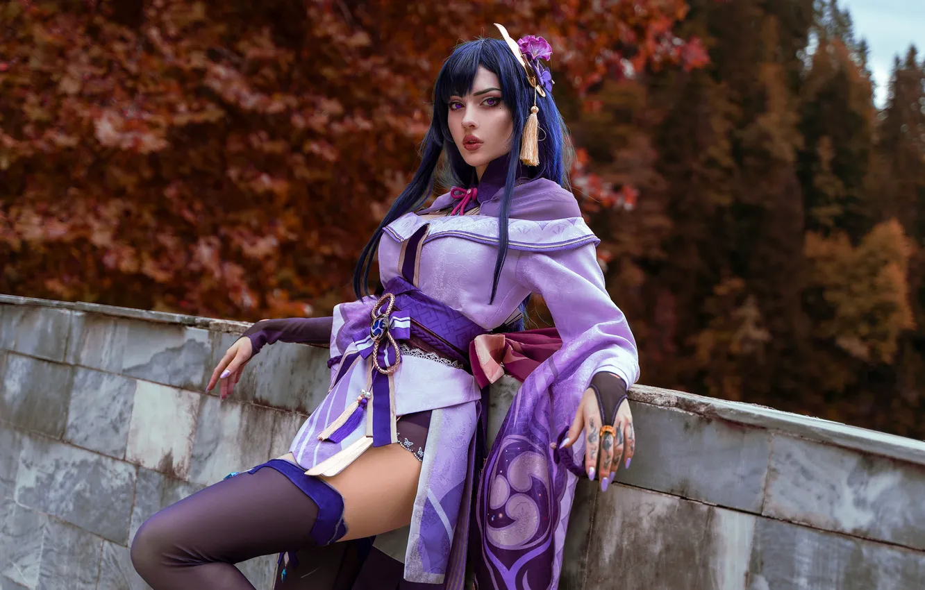 Фото обои чулки, cosplay, Xenon, Косплей, cosplay girl, Alin Ma, Raiden Shogun