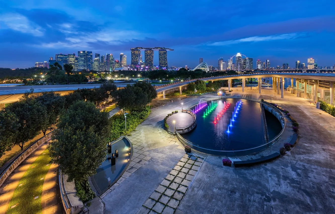 Фото обои ночь, город, бассейн, Сингапур, Singapore