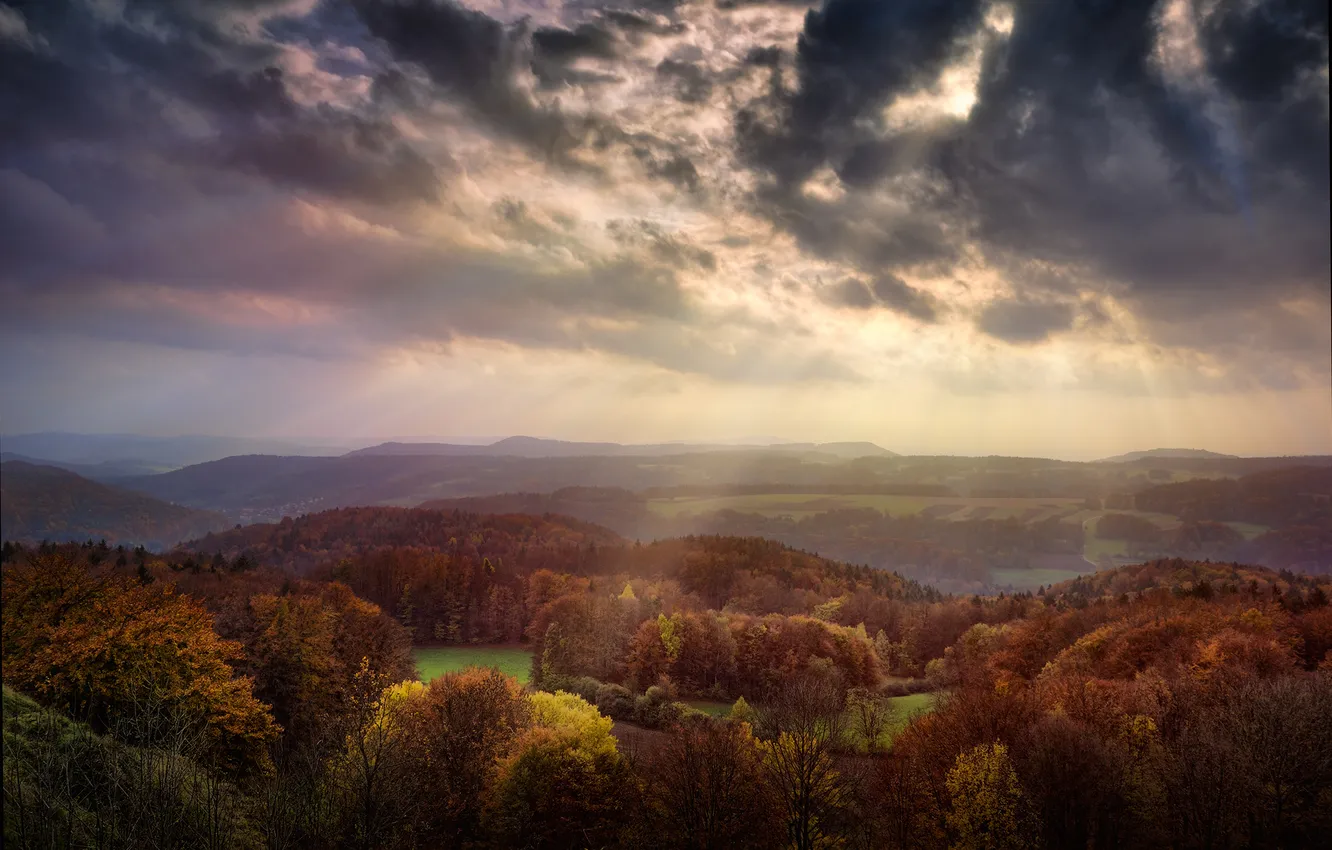 Фото обои осень, небо, свет, сказка, долина