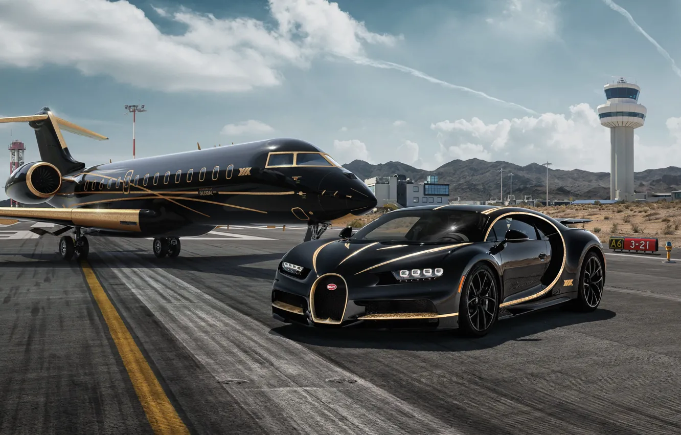 Фото обои рендеринг, Bugatti, суперкар, Private Jet, Chiron
