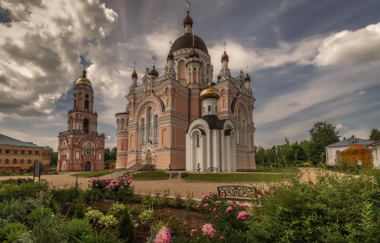 Фото обои пейзаж, город, храм, монастырь, Елена Гусева, Вышний Волочёк