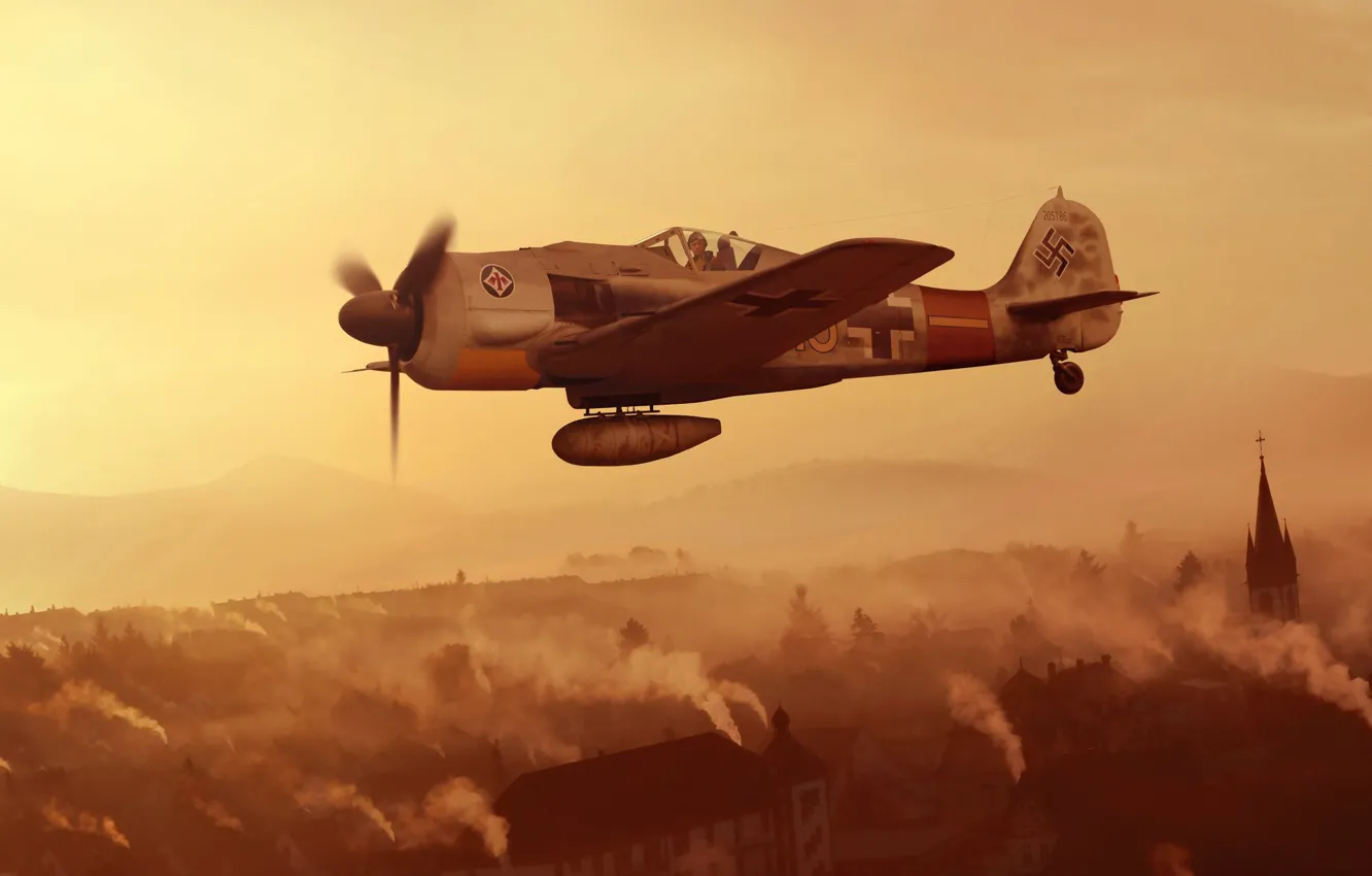 Фото обои fighter, Germany, artwork, Luftwaffe, WWII, Focke -Wulf, Fw.190A-9, JG1