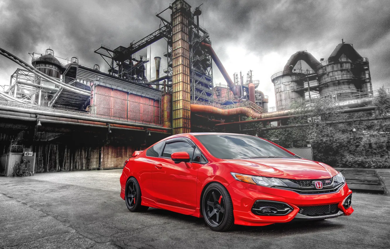 Фото обои завод, красная, Honda Civic, Honda Civic Si