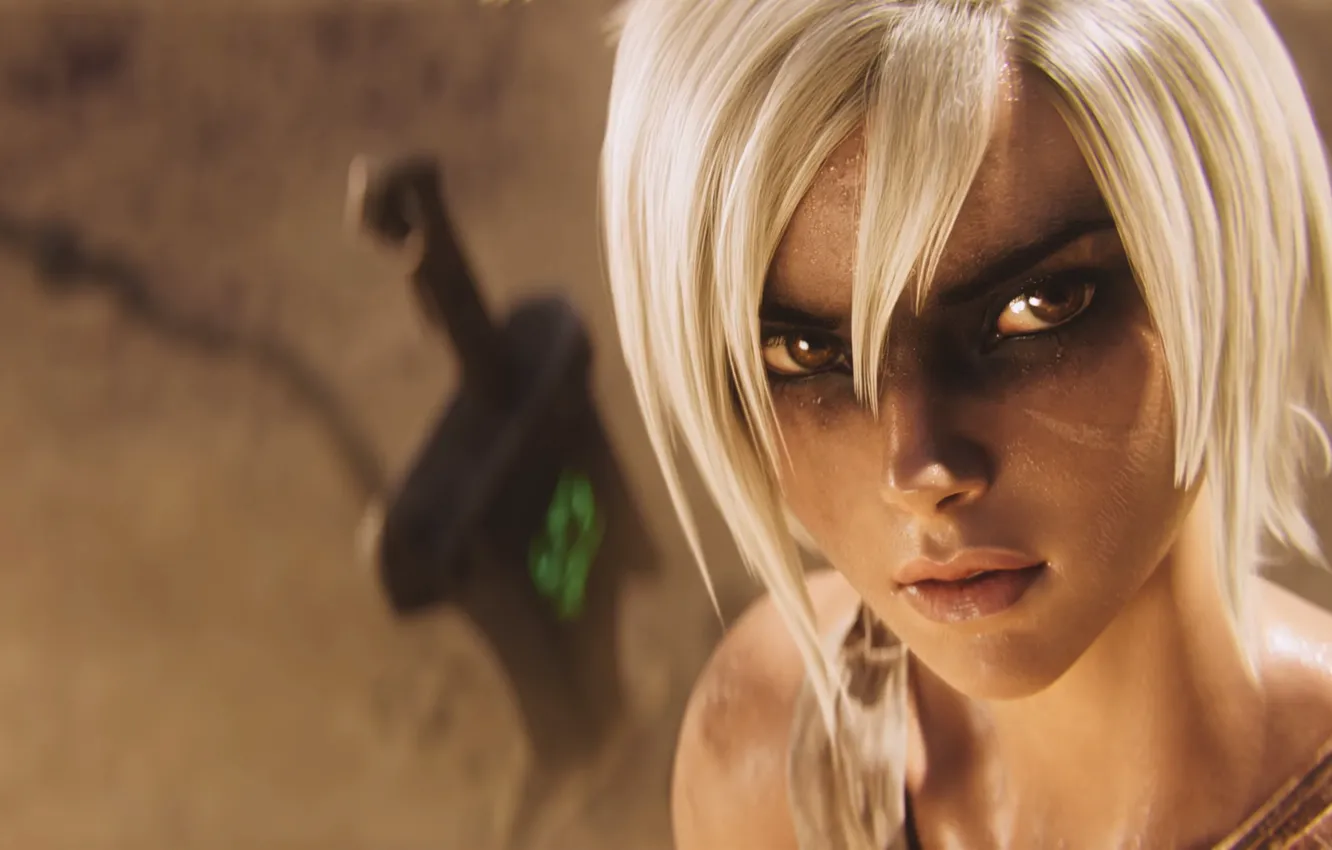 Фото обои League of Legends, Riven, Изгнанница, Лига Легенд, Ривен