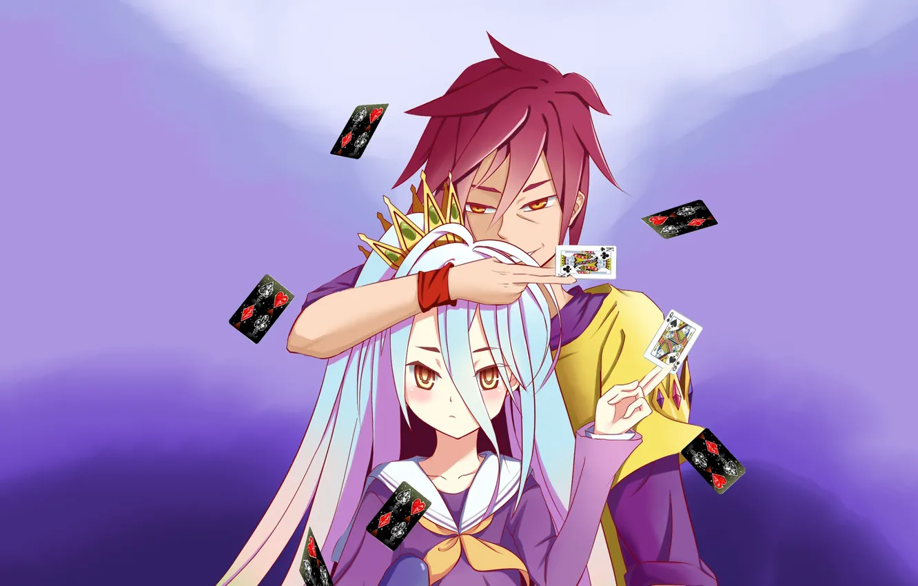 Фото обои аниме, арт, девочка, парень, двое, No Game No Life, Нет игры нет жизни