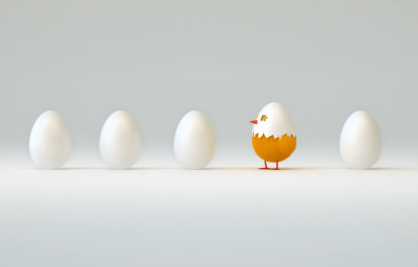 Фото обои абстракция, мир, арт, цыпленок, смотрит, ждет, пять, яиц