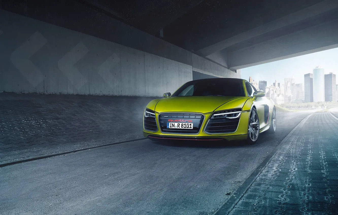 Фото обои Audi, Quattro, Yellow, V10, Supercar, Plus, Front‬, Folienwerk