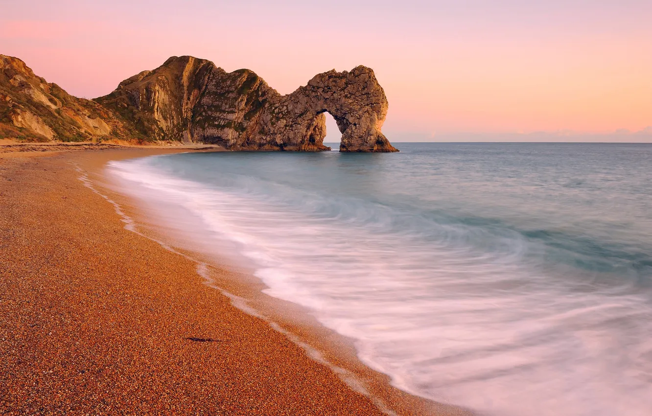 Фото обои пляж, скалы, вечер, арка, Юрское побережье, Durdle Door, юг Англии