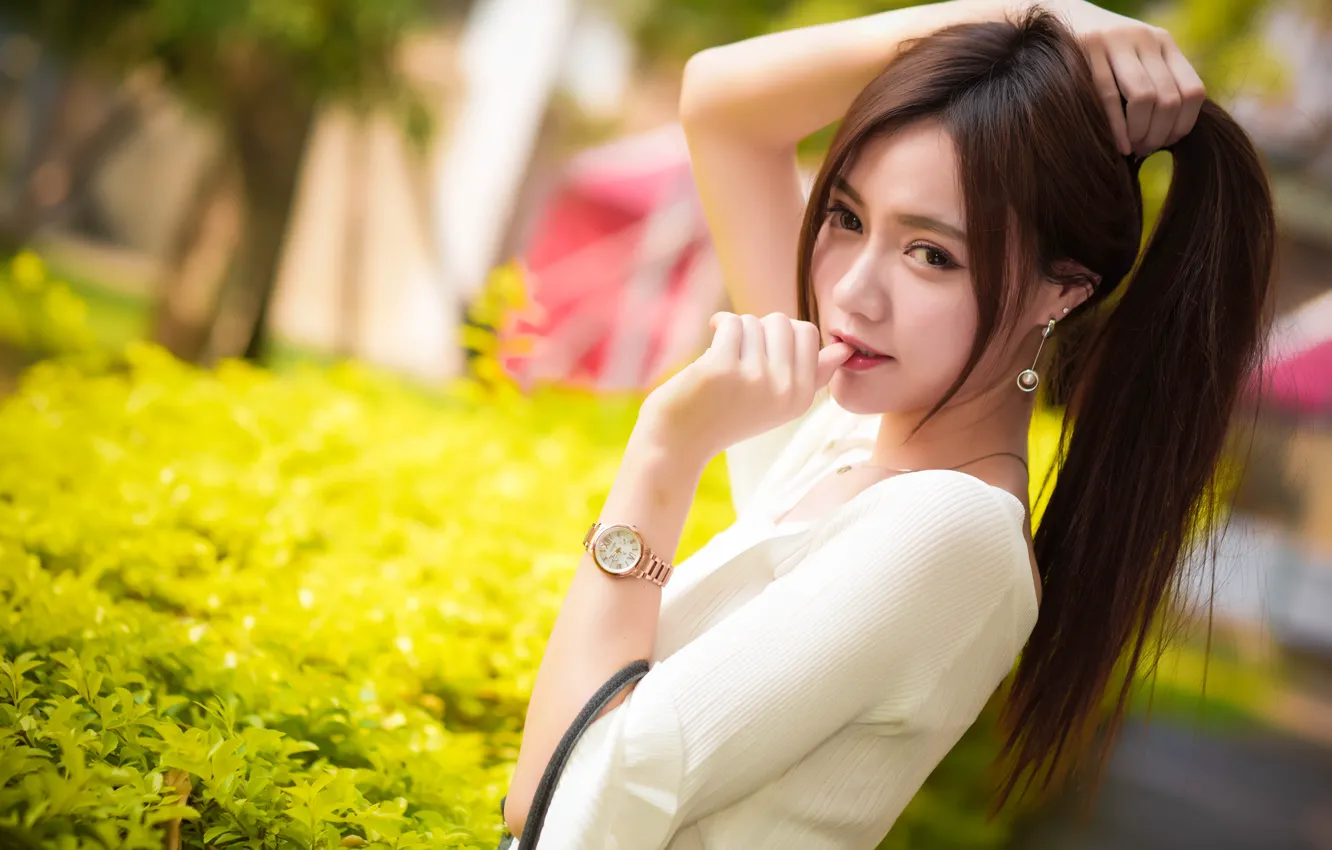 Фото обои девушка, лицо, фон, милая, волосы