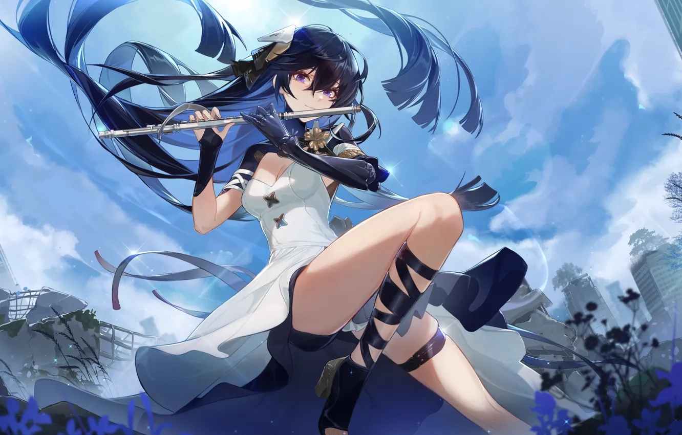 Фото обои long hair, dress, anime, anime girls, flute, apocalyptic, Selena, Xianyu Liang