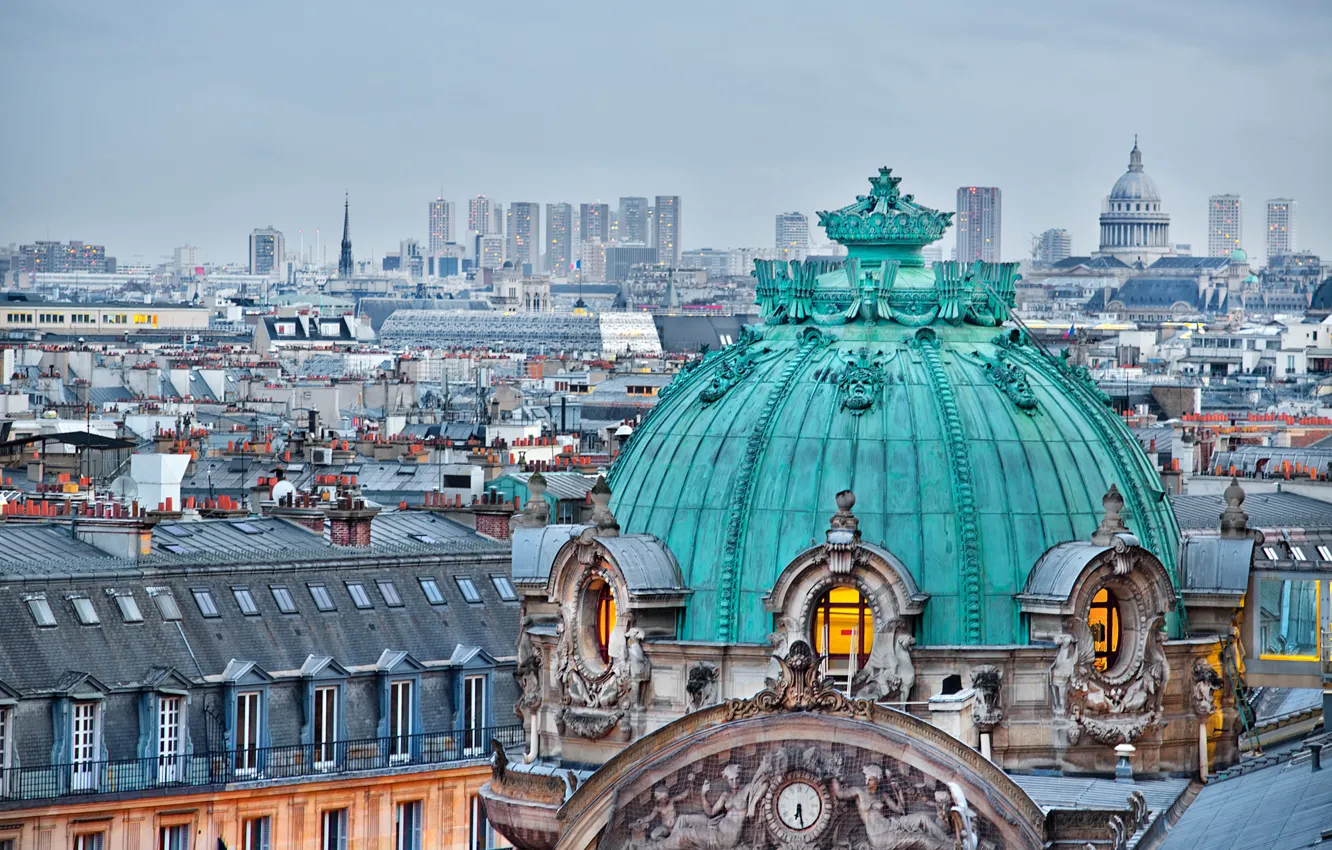 Фото обои Франция, Париж, здания, дома, крыши, Paris, архитектура, купол