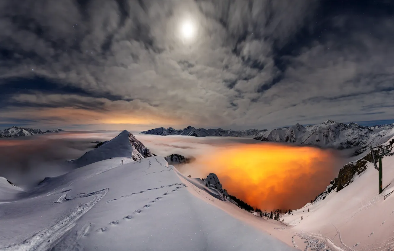 Фото обои зима, небо, облака, снег, пейзаж, горы, природа